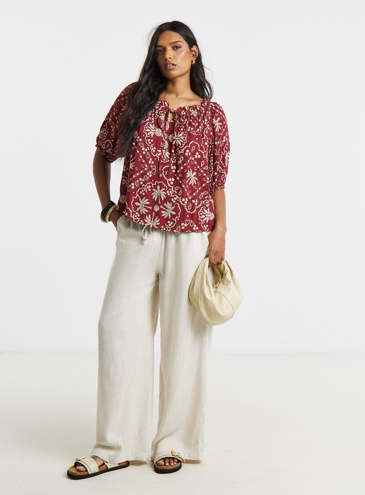 SIMPLY BE Scarf Print Crinkle Smock Blouse 14 - Image 3 thumbnail